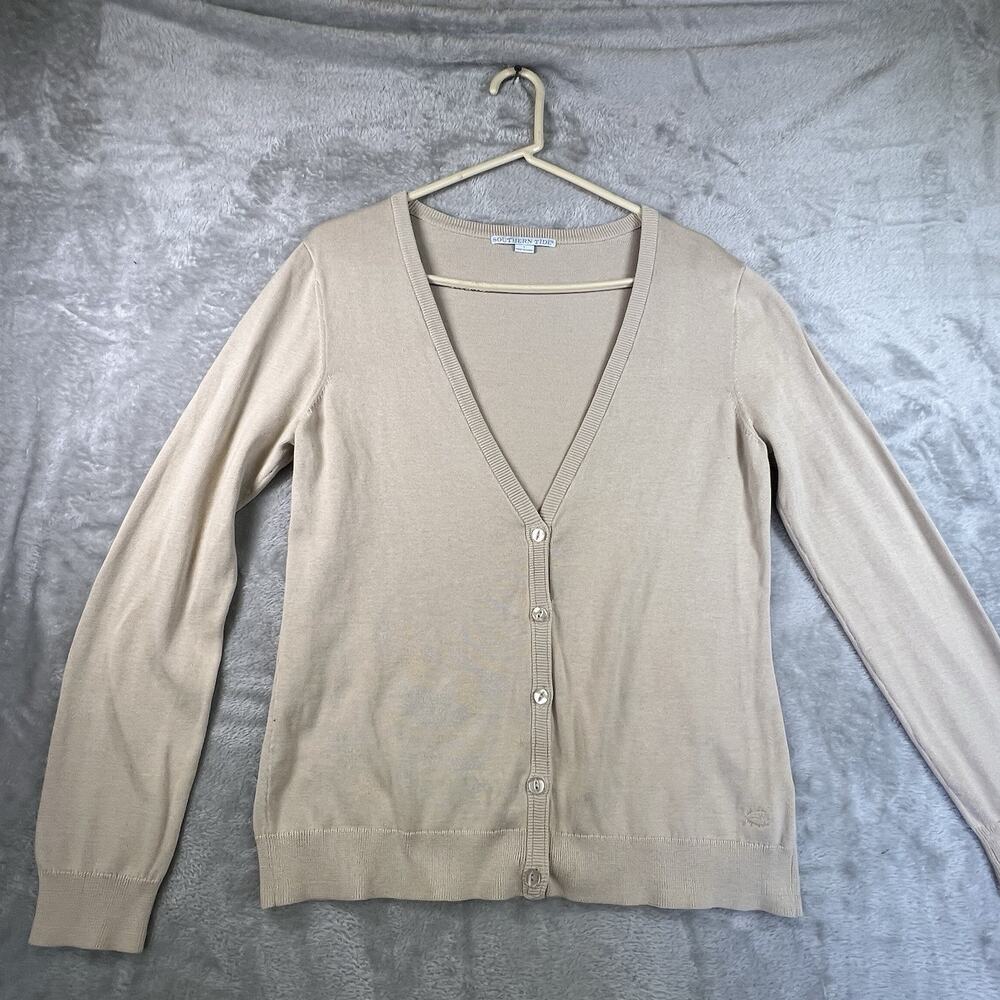 Collegiate Size‎ L Beige V-Neck Button Front Knit Cardigan Coastal Layering
